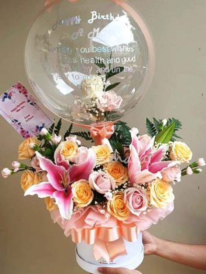 Mix Lilies and Rose Air Ballon Birthday
