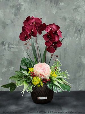 Bunga Artificial Anggrek Dark Red