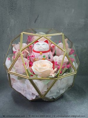 Lucky Cat Pink Flower Dome